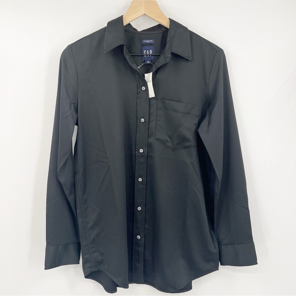 NWT GAP Women's Boyfriend Shirt Black Satin Size XS Corpcore Office Work